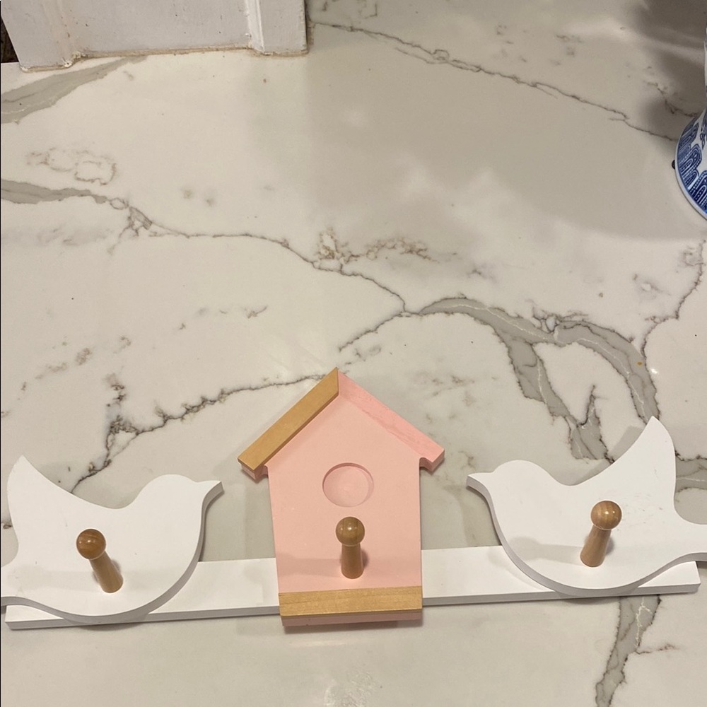 Charming Pink and White Birdhouse Wall Hook